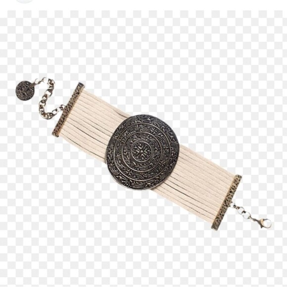 Lulus faux suede & metallic toggle clasp bracelet, taupe - Picture 4 of 5